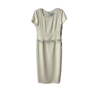 NWT Jessica Howard Short Sleeve Formal Ivory Beaded Maxi Dress Women's Size 10